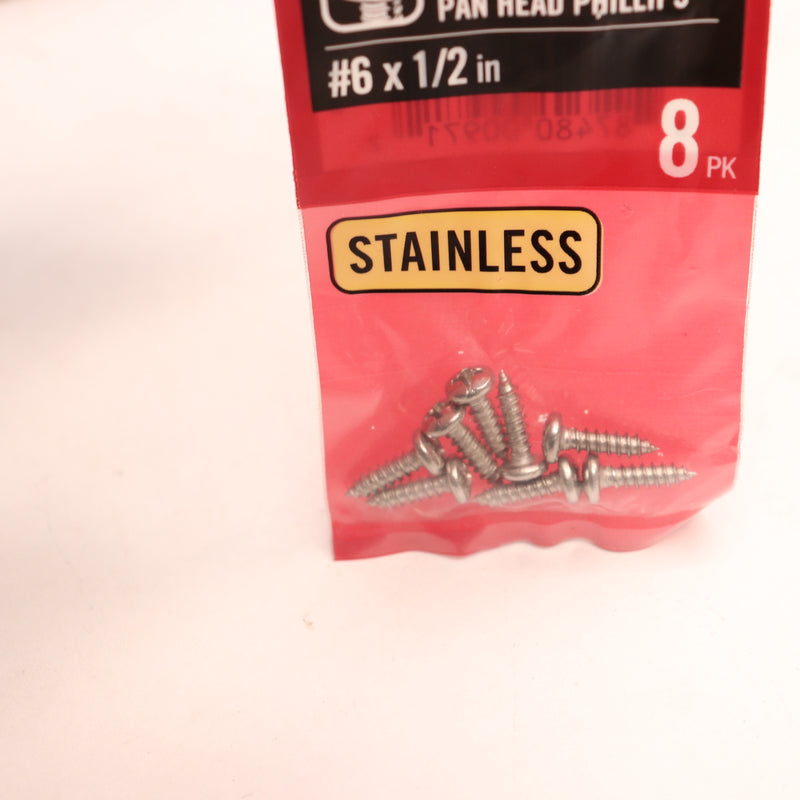 (8-Pk) Everbilt Phillips Pan Head Sheet Metal Screw Stainless Steel