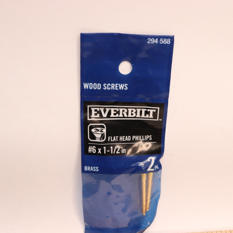 (2-Pk) Everbilt Wood Screw Phillips Flat Head Brass