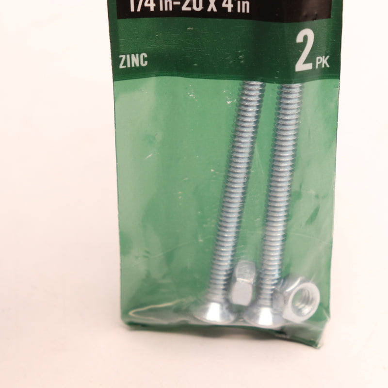 (2-Pk) Everbilt Phillips Flat Head Zinc Plated Machine Screw 1/4 in.-20 x 4 in.