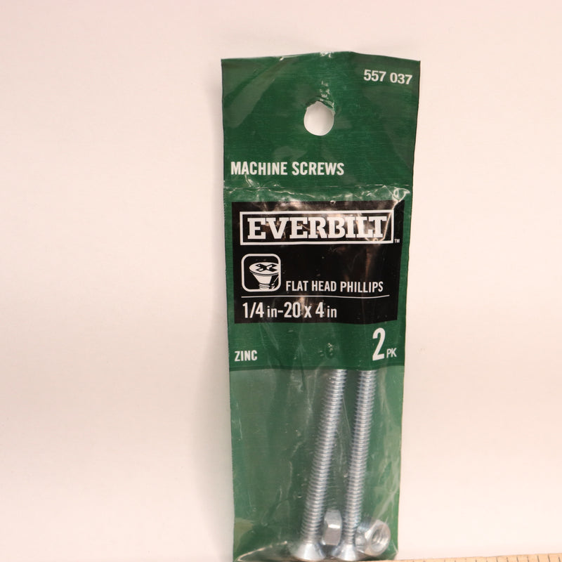 (2-Pk) Everbilt Phillips Flat Head Zinc Plated Machine Screw 1/4 in.-20 x 4 in.