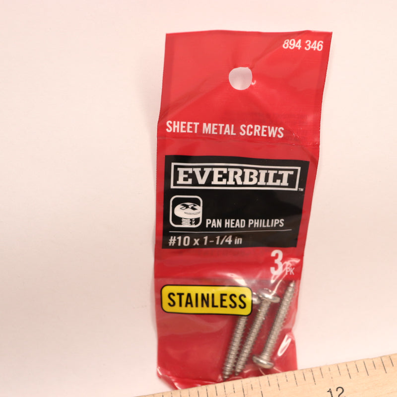 (3-Pk) Everbilt Phillips Pan Head Stainless Steel Sheet Metal Screw