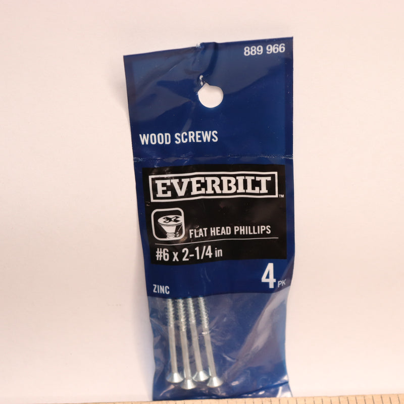 (4-Pk) Everbilt Flat Head Phillips Wood Screw Zinc Plated