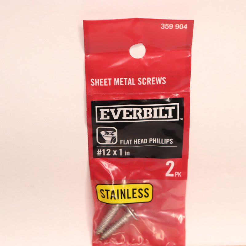 (2-Pk) Everbilt Phillips Flat Head Screw Stainless Steel 12" x 1" 359904