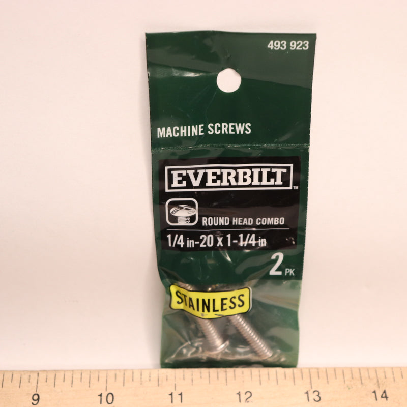 (2-Pk) Everbilt Combo Round Head SS Machine Screw 1/4 in.-20 x 1-1/4 in.