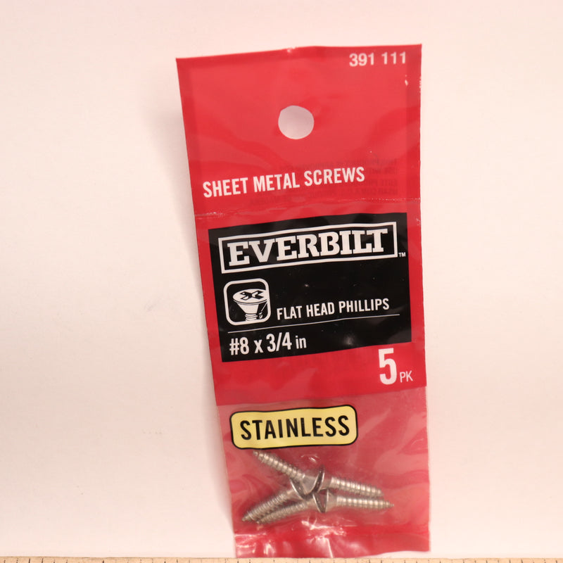 (5-Pk) Everbilt Phillips Flat Head Stainless Steel Sheet Metal Screw