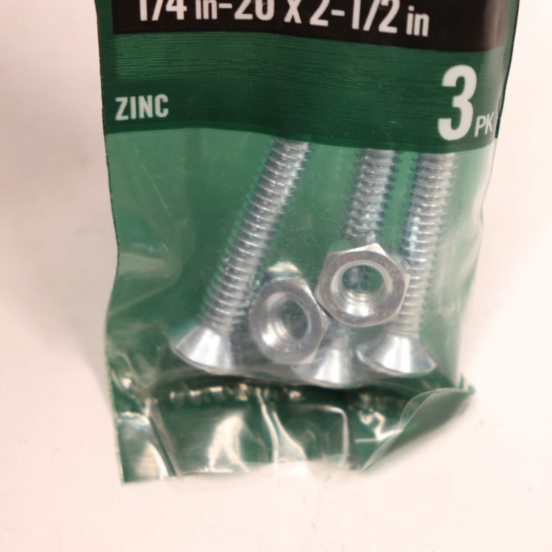 (3-Pk) Everbilt Phillips Flat Head Zinc Plated Machine Screw 1/4 in.-20 x 2-1/2"