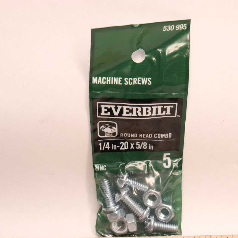 (5-Pk) Everbilt Combo Round Head Machine Screw Zinc Plated 1/4"-20 x 5/8"