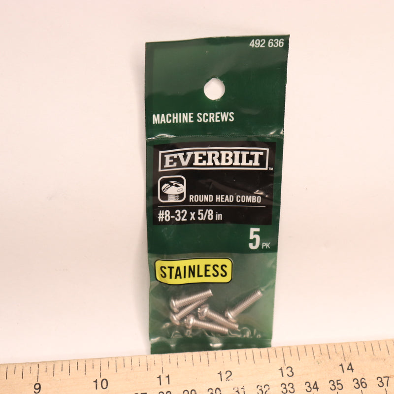 (5-Pk) Everbilt Combo Round Head Machine Screw Stainless Steel