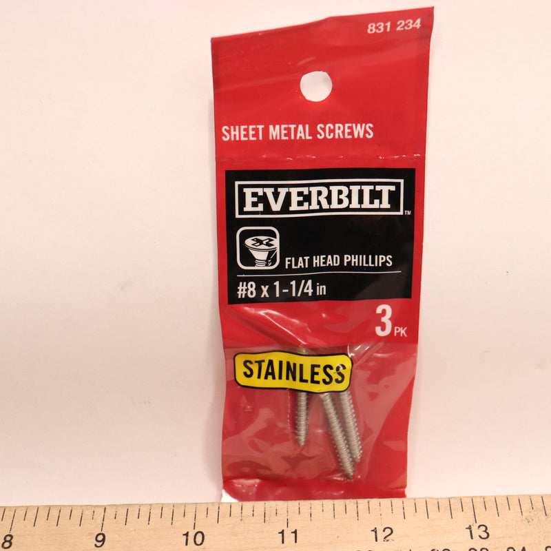 (3-Pk) Phillips Flat Head Sheet Metal Screws Stainless Steel