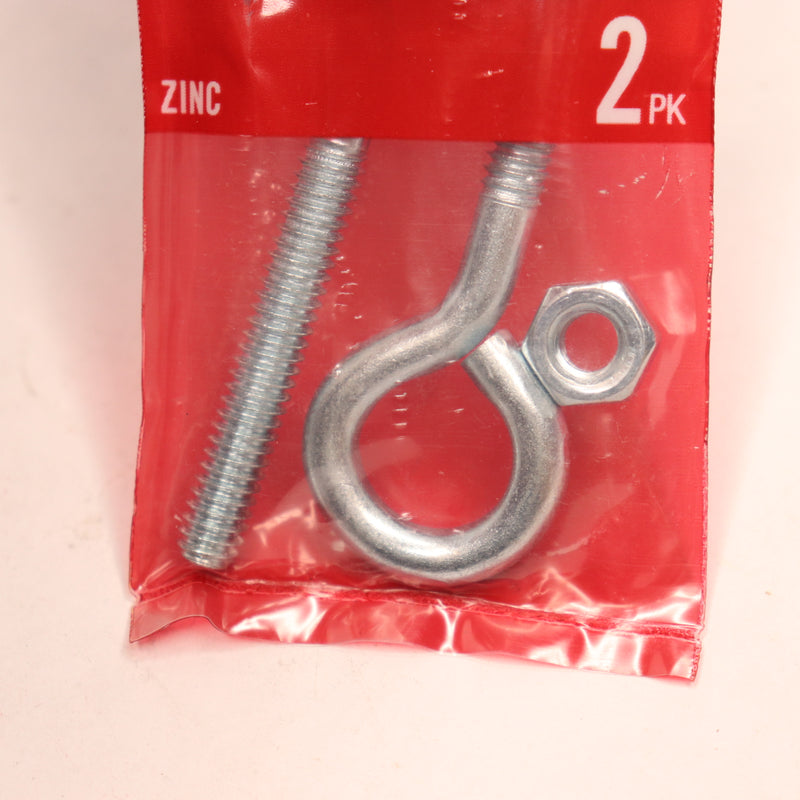 (2-Pk) Everbilt Eye Bolts with Nuts Zinc-Plated Steel 1/4"x 3" 665671