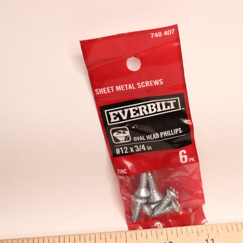 (6-Pk) Everbilt Phillips Oval Head Sheet Metal Screws Zinc Plated