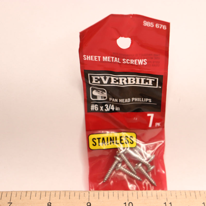 (7-Pk) Everbilt Phillips Pan Head Sheet Metal Screws Stainless Steel