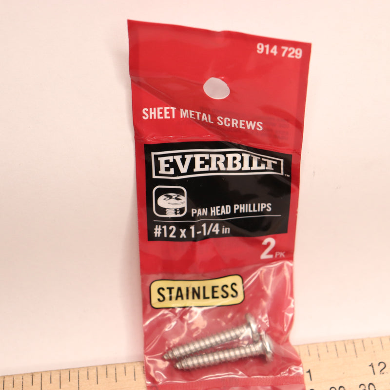 (2-Pk) Phillips Pan Head Sheet Metal Screw Stainless Steel