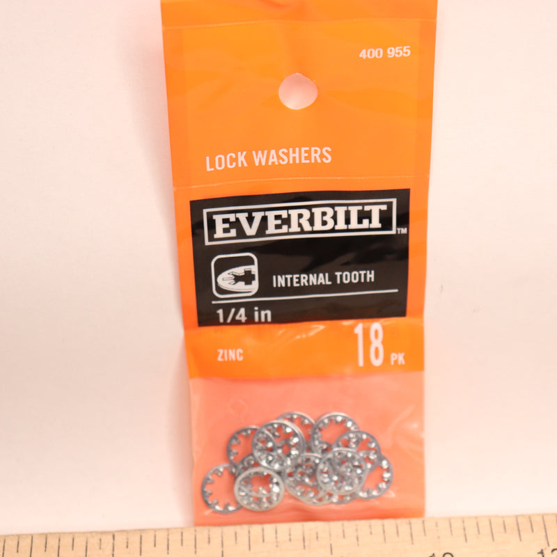 (18-Pk) Everbilt Internal Tooth Lock Washer Zinc-Plated Steel 1/4" 400955