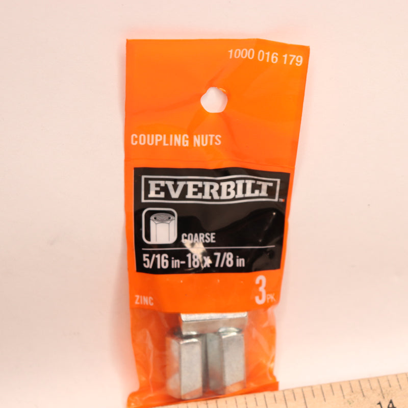 (3-Pk) Everbilt Rod Coupling Nuts Zinc  5/16"-18 TPI 1000016179