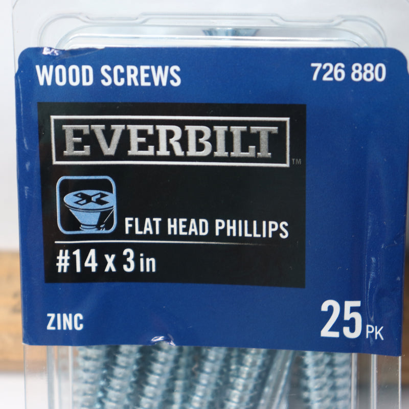 (25-Pk) Everbilt Flat Head Phillips Wood Screws Zinc