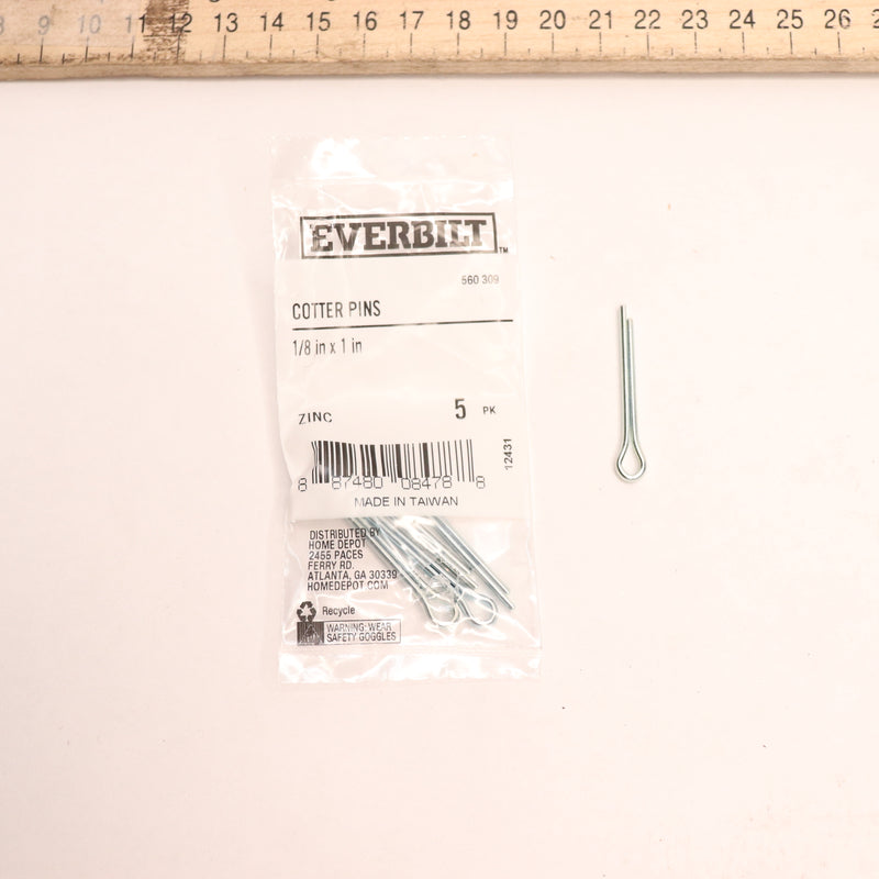 (5-Pk) Everbilt Cotter Pins Zinc-Plated Metallics 1/8" x 1" 560309