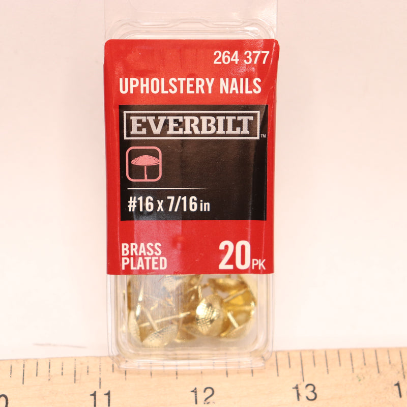 (20-Pk) Everbilt Hammered Upholstery Nail Brass 7/16" x 1/2" 264377