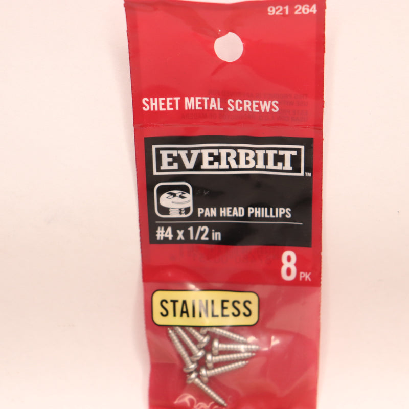 (8-Pk) Everbilt Phillips Pan Head Sheet Metal Screw Stainless Steel