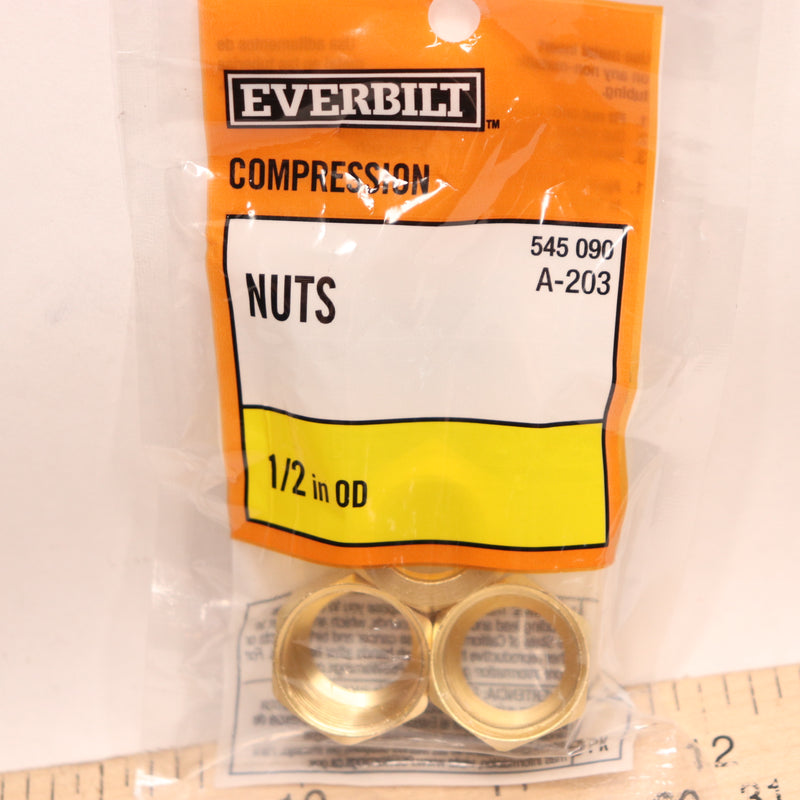 (3-Pk) Everbilt Compression Nut Fittings Brass 1/2" A-203 545090