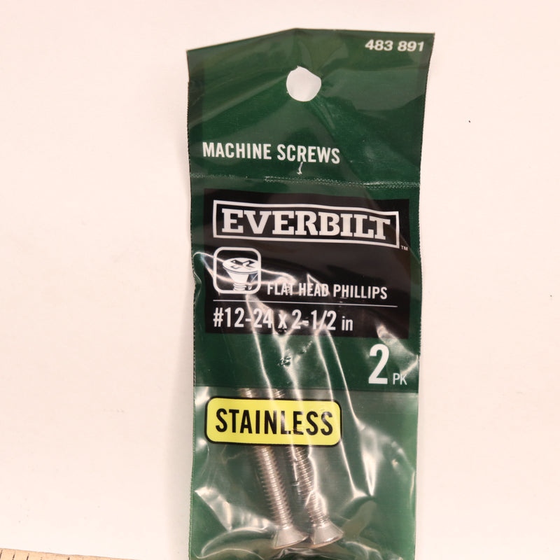 (2-Pk) Everbilt Phillips Flat Head Machine Screw Stainless Steel 12-24 x 2-1/2"