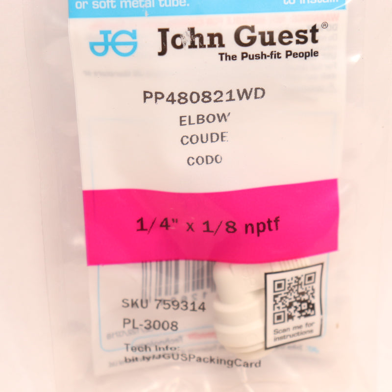 John Guest 90-Degree Elbow Polypropylene 1/4" x 1/8 Nptf PP480821WD