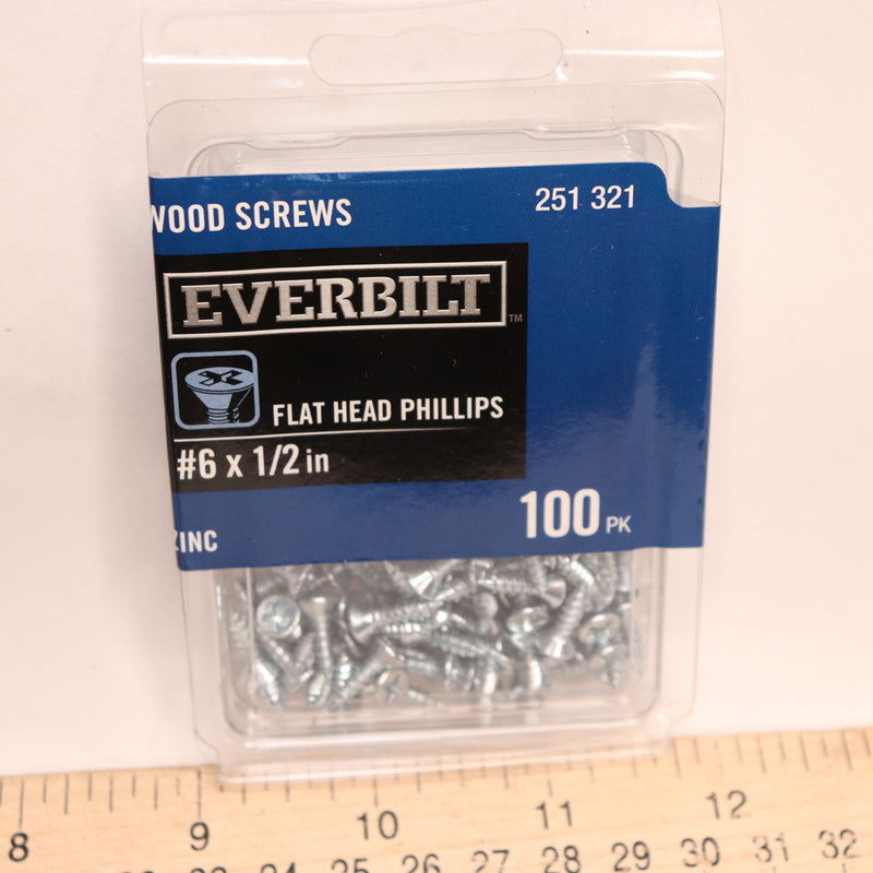 (100-Pk) Everbilt Phillips Flat Head Wood Screw Zinc Plated