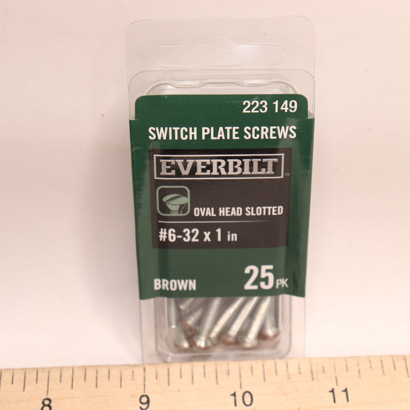 (25-Pk) Everbilt Switch Plate Screw Slotted Drive Oval-Head Brown