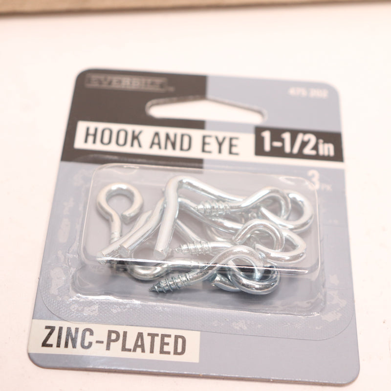 (3-Pk) Everbilt Hook and Eye Zinc Plated 1-1/2" 475202