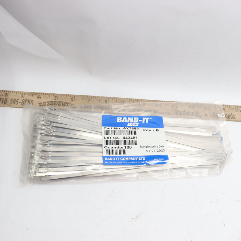 (100-Pk) Band-It Zip Ties 304 Stainless Steel Silver 3/8" X 10" AX7559