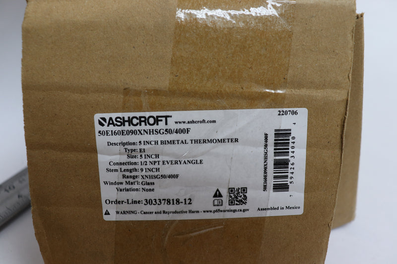 Ashcroft Bimetal Thermometer 50-400 F 5" 50EI60E090