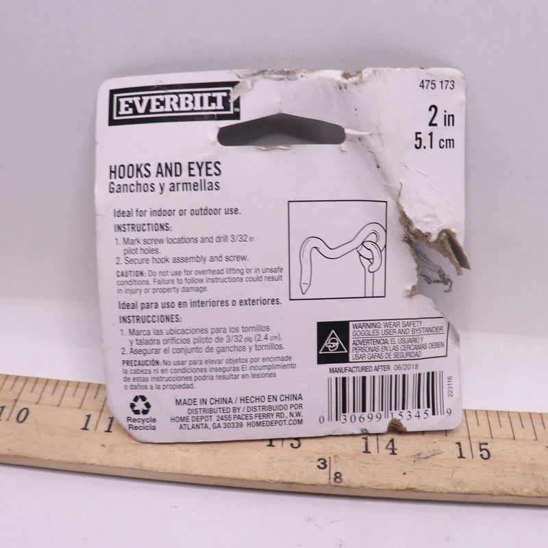 (3-Pk) Everbilt Hook and Eye Zinc Plated  2" 475173