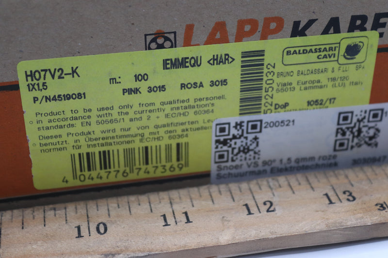 Lappkabel Light Pink Ral 3015 750 Gr Spool 1.75mm Dia H07V2-K 4519081
