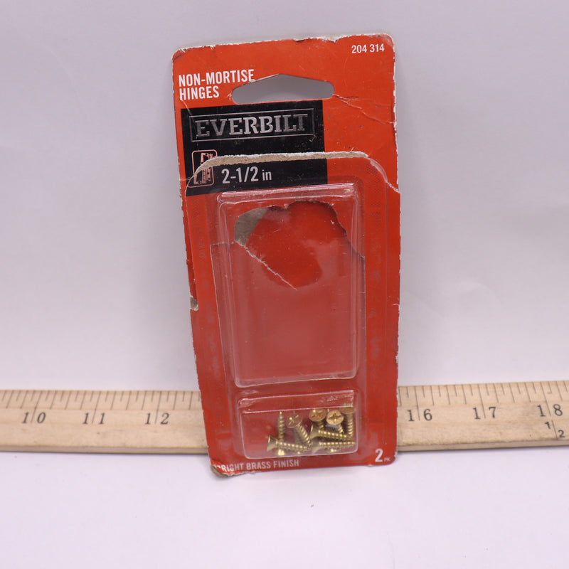 (2-Pk) Everbilt Non-Mortise Hinges Bright Brass 2-1/2" 204314