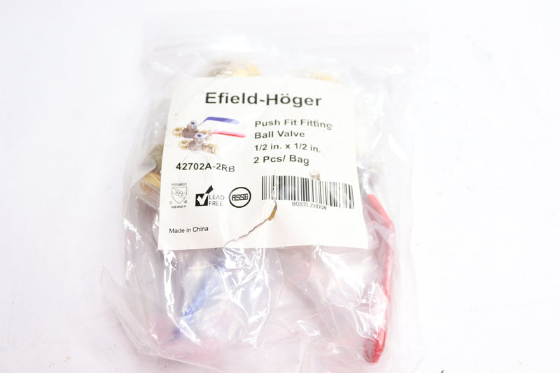 (2-Pk) Efield-Hoger Push-Fit Full Port Ball Valve Brass 1/2" x 1/2" 42702A-2RB