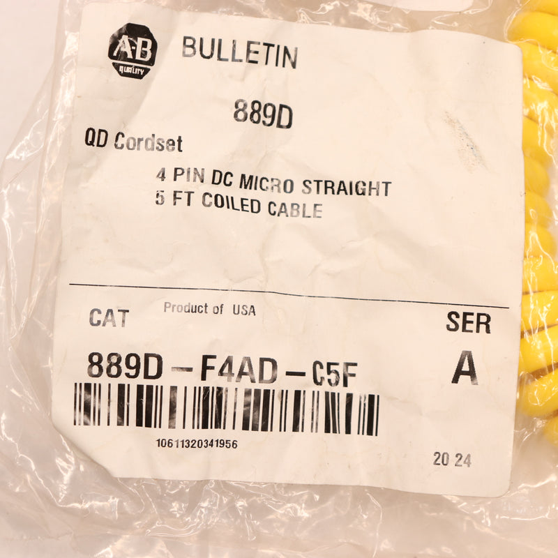 Allen-Bradley Coiled Cordset DC Micro 4 Pin Yellow 889D-F4AD-C5F