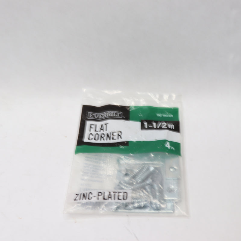 (4-Pk) Everbilt Flat Corner Brace Zinc-Plated 1-1/2"