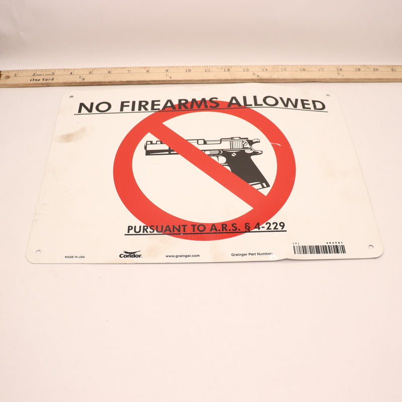 Condor No Concealed Weapons Sign Aluminum 10" x 14" - Some Cosmetic Damage