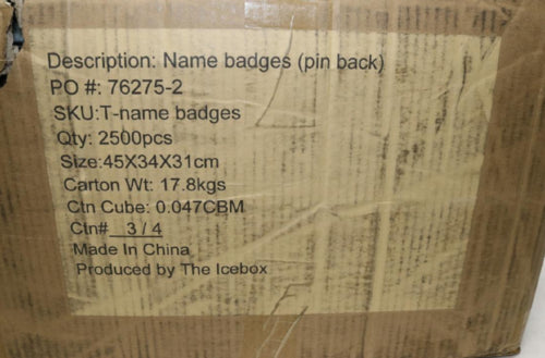 (2500-Pk) Name Badges Pin Black 45" x 34" x 31"