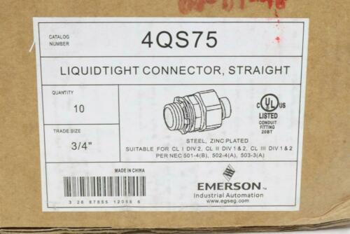 (3-Pk) Emerson Liquidtight Connector Straight Steel Zinc Plated 3/4" 4QS75