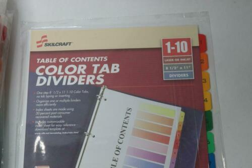 (24-Pk) Skilcraft Tab Binder Index Sheets 1-10 Assorted Colors 8.5 x 11 In