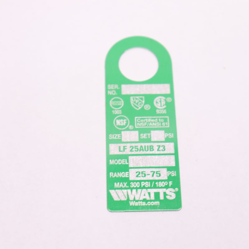(1425-Pk) Watts Water Pressure Reducing Valve 2" LF25AUB-Z3 - Labeling Tags Only
