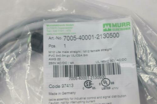 (2) Murr M12 Lite Male Straight 22 AWG 7005-40001-2130500
