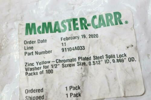 Mcmaster-Carr Split Lock Washer Yellow Zinc Steel 91104A033 100-Pack