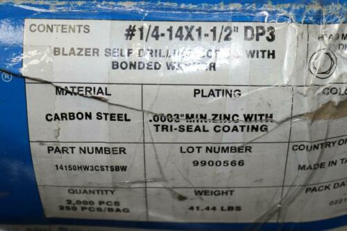 (250-Pk) Blazer DP3 Self Drilling Screw w/ Bonded Screw 1/4-In 14150HW3CSTSBW