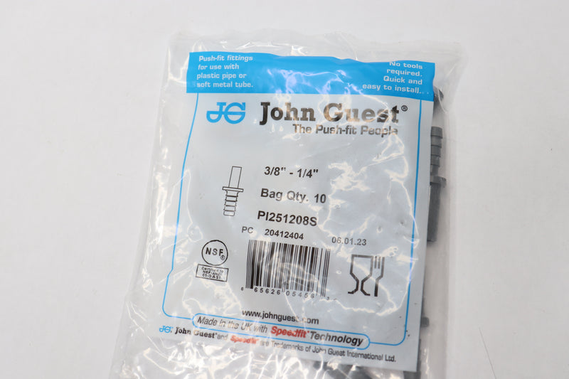 (10-Pk) John Guest Acetal Copolymer Barbed Tube Fitting Stem 3/8" OD x 1/4" ID
