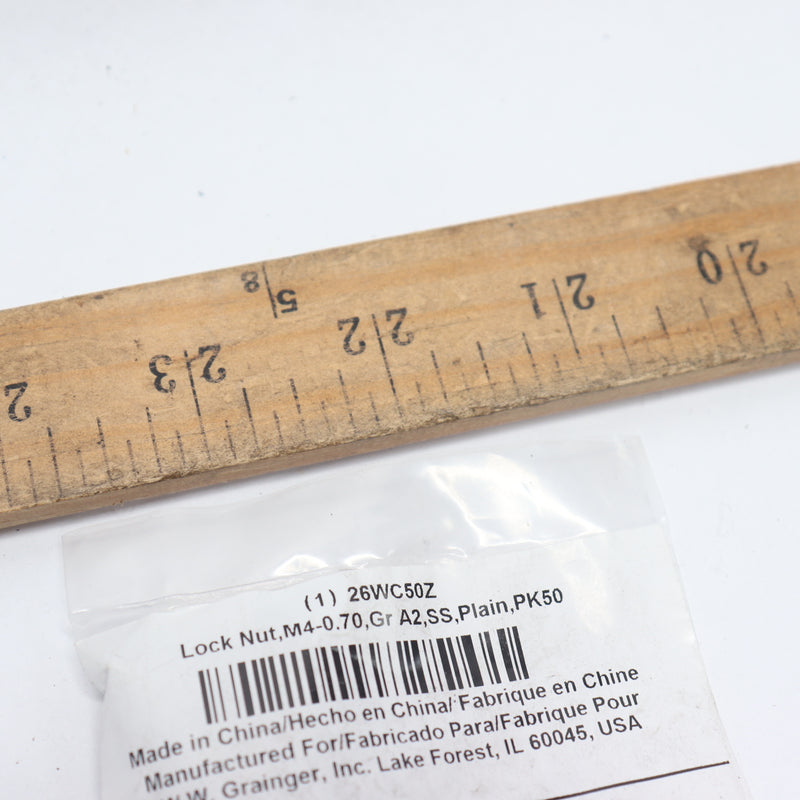 (50-Pk) Grainger Lock Nut Nylon Insert Stainless Steel 18-8 Plain M4-0.70 Thread