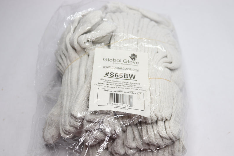 (12-Pairs) Global Glove Bleached White String Knit Gloves S65BW