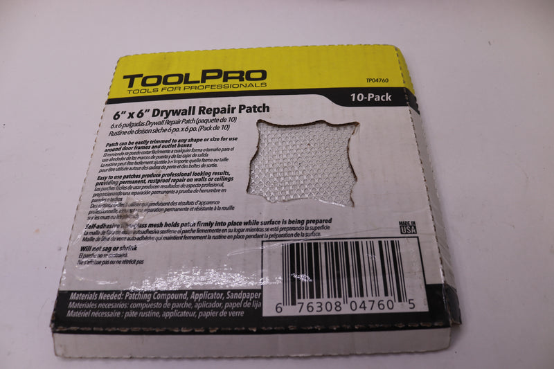 (10-Pk) Toolpro Drywall Repair Patches Self-Adhesive Fiberglass Mesh 6" x 6"