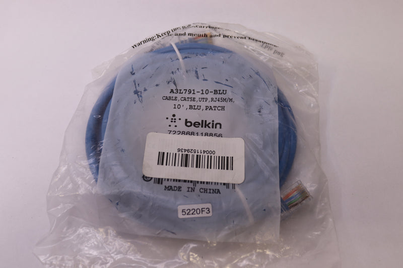 Belkin RJ45 Patch Cable CAT5e/CAT5 Snagless UTP Blue 10ft A3L791-10-BLU-S